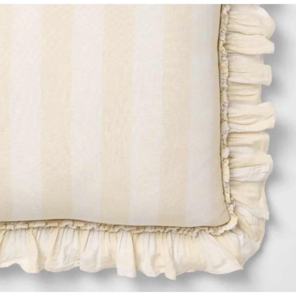 Threshold Studio McGee Square Pillow Big Stripe Ruffle Yellow 20x20 NEW
